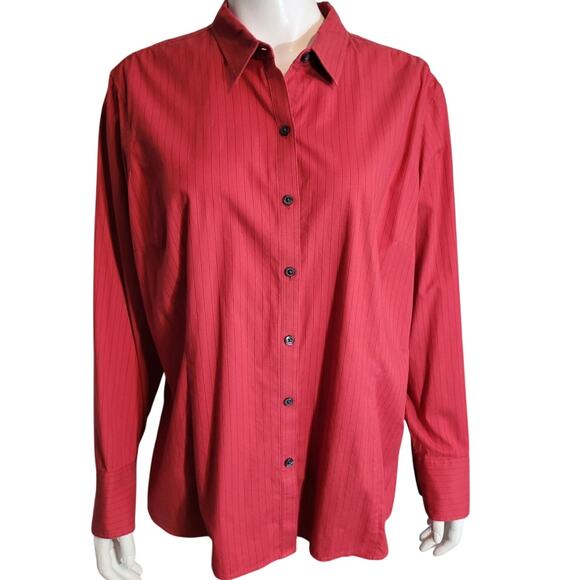 EDDIE BAUER Red Pinstripe Button Down Shirt XXL Stretch Wrinkle Resistant Career - Picture 3 of 11